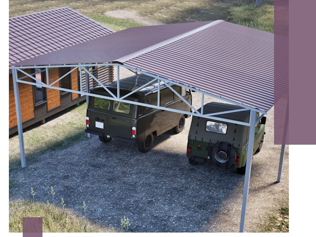 Двускатные навесы под ключ в Вятских Поляне — изготовление и монтаж